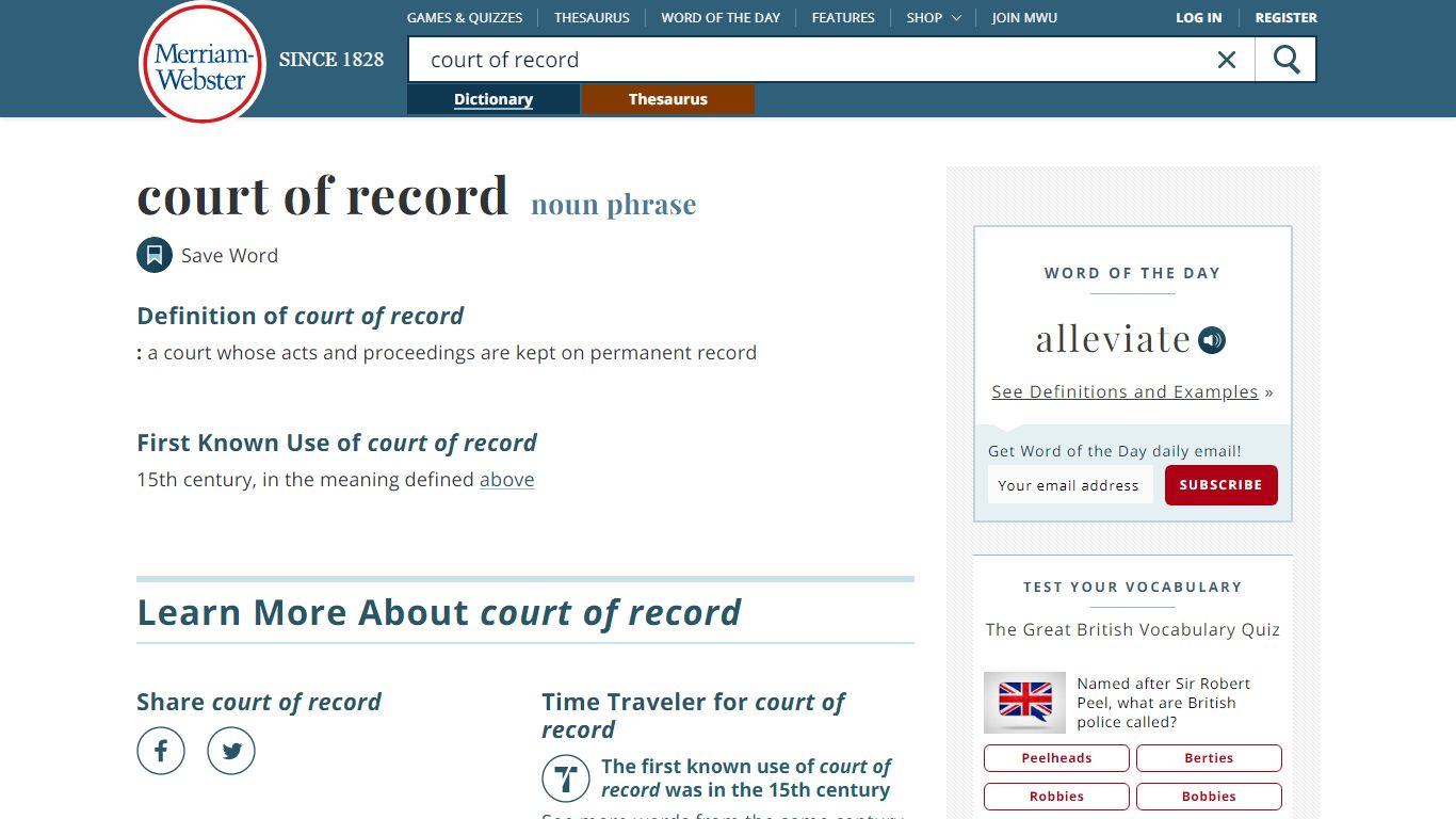 Court of record Definition & Meaning - Merriam-Webster